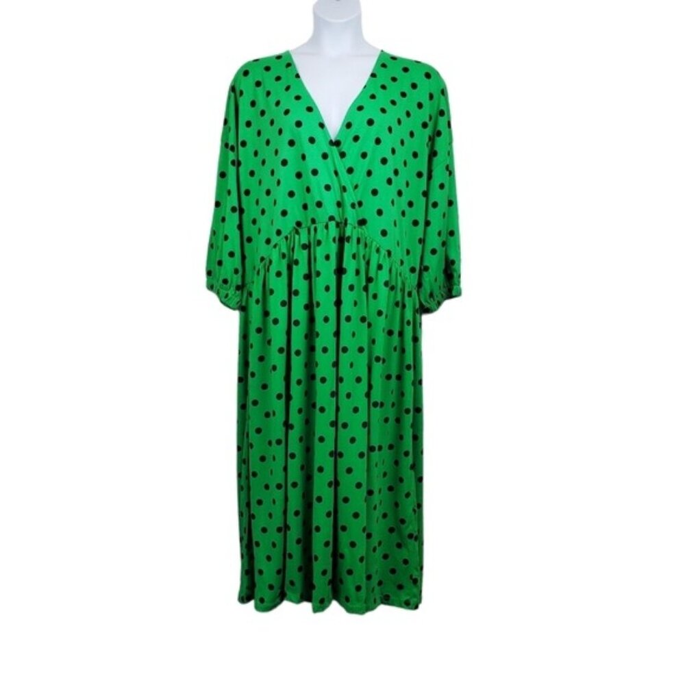 ASOS Curve Womens Green Black Polka Dot V-Neck Maxi Dress Size 20